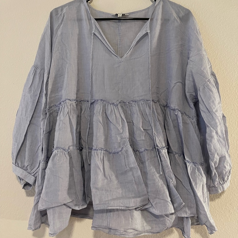 Lucky Brand Blue & White Striped Tunic Blouse
